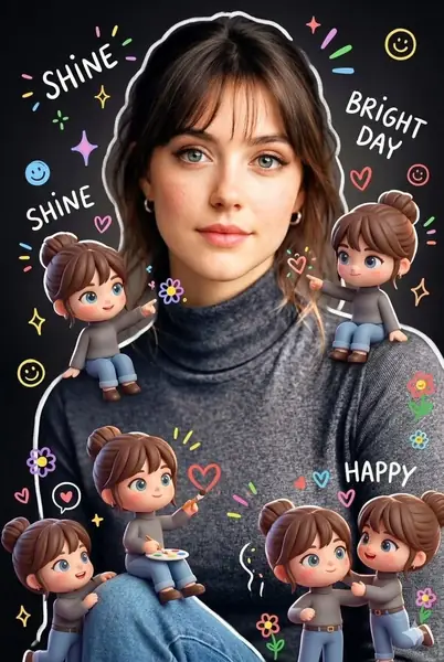 ترکیب پرتره واقع‌گرایانه با مینیاتورهای کارتونی و doodle
